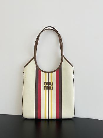 Miumiu Ivy Canvas And Leather Bag 5BG231 Beige/Dark Brown - 40x35cm