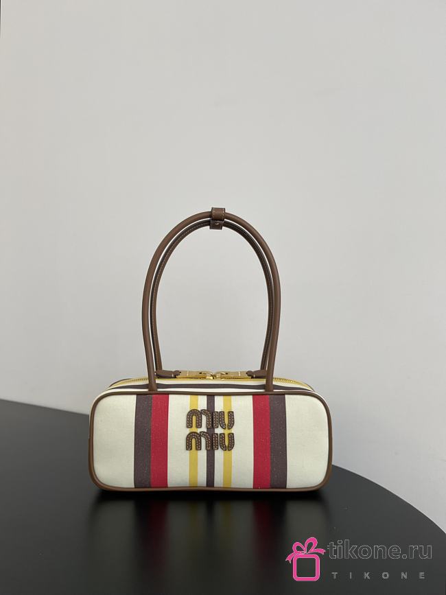 Miumiu Beau Canvas And Leather Bag 5BB173 Beige/Dark Brown -28x11.5x8cm - 1