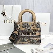Dioriviera Medium Lady D-Lite Bag Beige and White Toile de Jouy Palms Embroidery - 24x20x11cm - 1