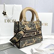 Dioriviera Medium Lady D-Lite Bag Beige and White Toile de Jouy Palms Embroidery - 24x20x11cm - 5