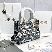 Dioriviera Medium Lady D-Lite Bag White and Blue Toile de Jouy Palms Embroidery - 24x20x11cm - 6