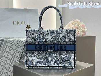 Dior Medium Book Tote White Embroidery with Denim Blue Dior Chardons Motif - 36.5x28x16.5cm