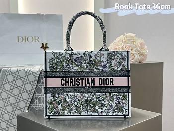 Medium Dior Book Tote White Pink Multicolor D-Floral Embroidery - 36.5x28x16.5cm