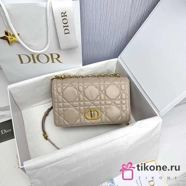 Medium Soft Dior Caro Bag Beige Macrocannage Lambskin - 25x16x9cm - 1