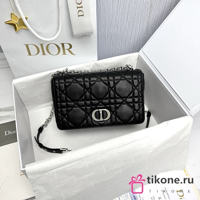 Medium Soft Dior Caro Bag Black Silver Macrocannage Lambskin - 25x16x9cm - 1