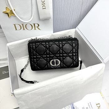 Medium Soft Dior Caro Bag Black Silver Macrocannage Lambskin - 25x16x9cm