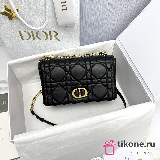 Medium Soft Dior Caro Bag Black Gold Macrocannage Lambskin - 25x16x9cm - 1