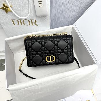 Medium Soft Dior Caro Bag Black Gold Macrocannage Lambskin - 25x16x9cm
