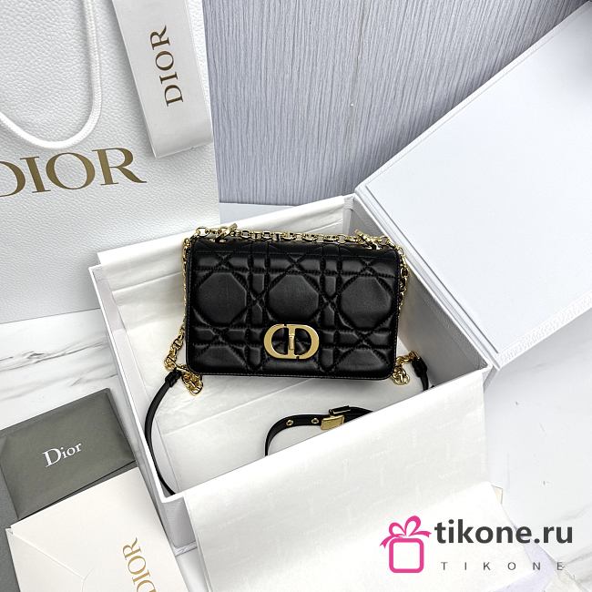 Small Soft Dior Caro Bag Black Gold Macrocannage Lambskin - 20x13x7cm - 1