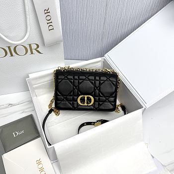 Small Soft Dior Caro Bag Black Gold Macrocannage Lambskin - 20x13x7cm