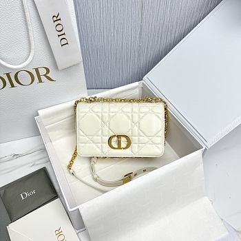 Small Soft Dior Caro Bag White Macrocannage Lambskin - 20x13x7cm