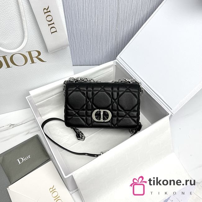 Small Soft Dior Caro Bag Black Silver Macrocannage Lambskin - 20x13x7cm - 1