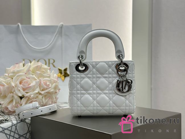 Mini Lady Dior Bag White Silver Cannage Lamskin - 17x15x7cm - 1