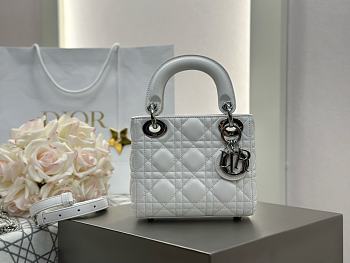 Mini Lady Dior Bag White Silver Cannage Lamskin - 17x15x7cm