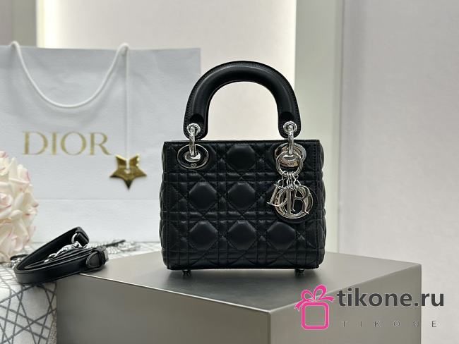 Mini Lady Dior Bag Black Silver Cannage Lamskin - 17x15x7cm - 1
