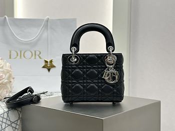 Mini Lady Dior Bag Black Silver Cannage Lamskin - 17x15x7cm