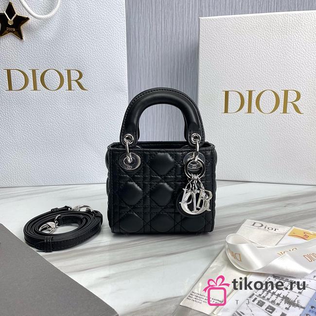 Lady Dior Micro Bag Black Silver Cannage Lambskin - 12x10.2x5cm - 1