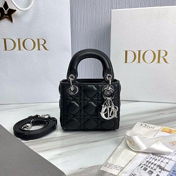 Lady Dior Micro Bag Black Silver Cannage Lambskin - 12x10.2x5cm