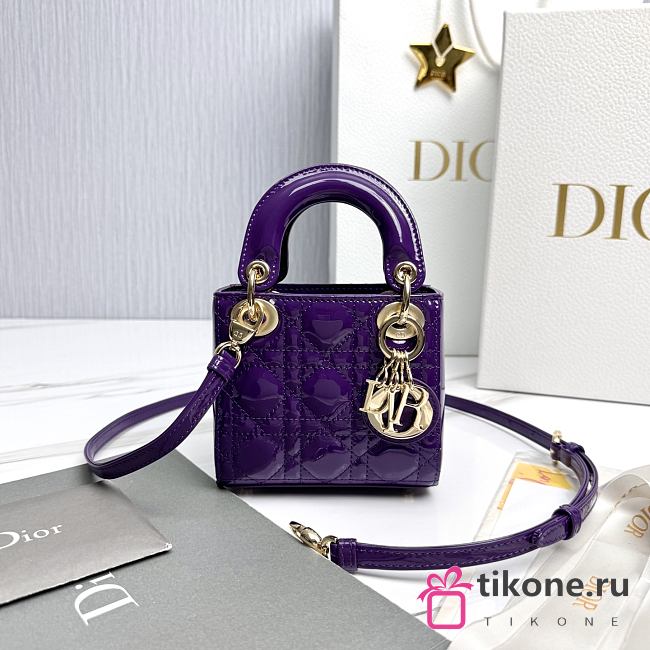 Lady Dior Micro Bag Purple Patent Cannage Calfskin - 12x10.2x5cm - 1