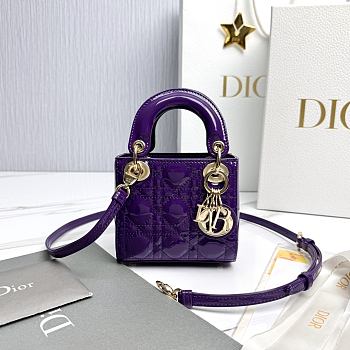 Lady Dior Micro Bag Purple Patent Cannage Calfskin - 12x10.2x5cm