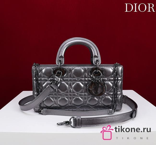Dior Medium Lady D-Joy Bag Metallic Silver-Tone Cannage Calfskin - 26x13.5x5cm - 1