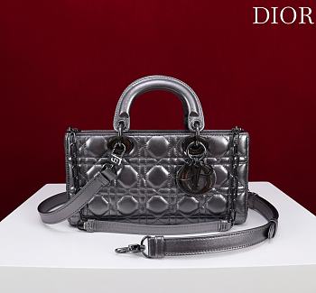Dior Medium Lady D-Joy Bag Metallic Silver-Tone Cannage Calfskin - 26x13.5x5cm