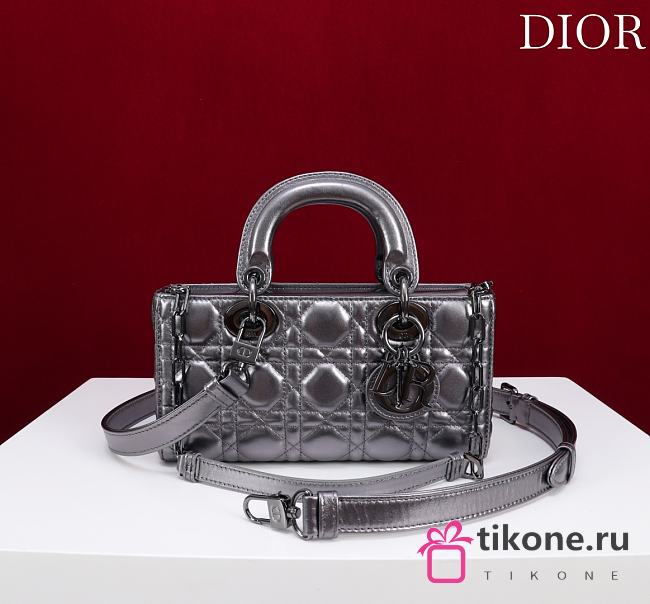 Dior Small Lady D-Joy Bag Metallic Silver-Tone Cannage Calfskin - 22x12x6cm - 1