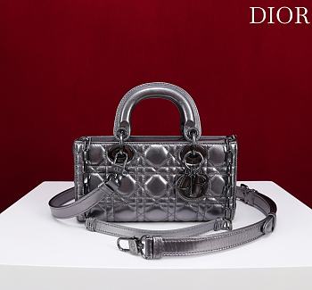 Dior Small Lady D-Joy Bag Metallic Silver-Tone Cannage Calfskin - 22x12x6cm