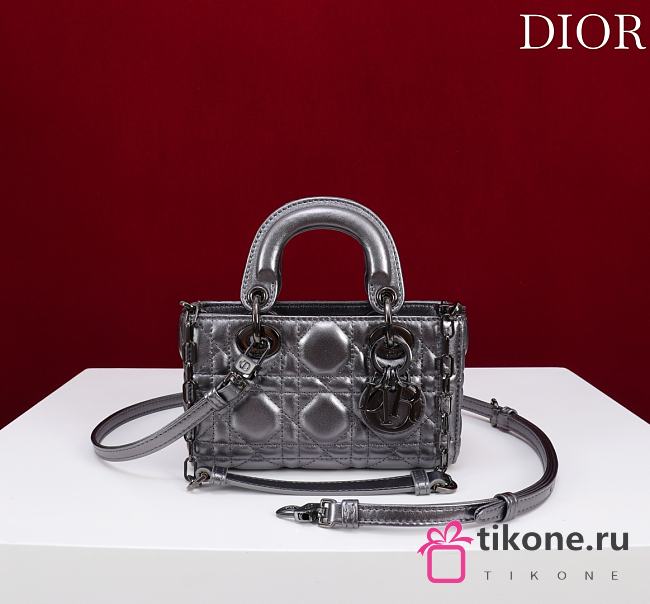 Dior Lady D-Joy Micro Bag Metallic Silver-Tone Cannage Lambskin - 16x9x5cm - 1