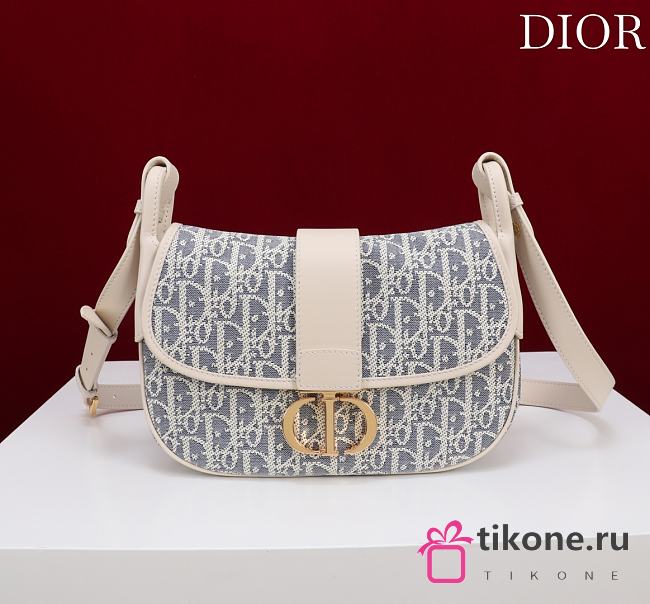Medium 30 Montaigne Satchel Bag Blue Dior Oblique Chambray with Raffia Effect and Light Biscuit Smooth Calfskin - 24x17x9cm - 1