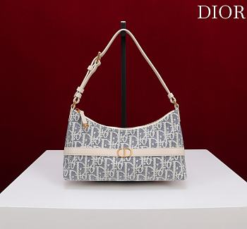 30 Montaigne Cigale Mini Bag Blue Dior Oblique Chambray with Raffia Effect and Light Biscuit Smooth Calfskin - 24x14x6.5cm