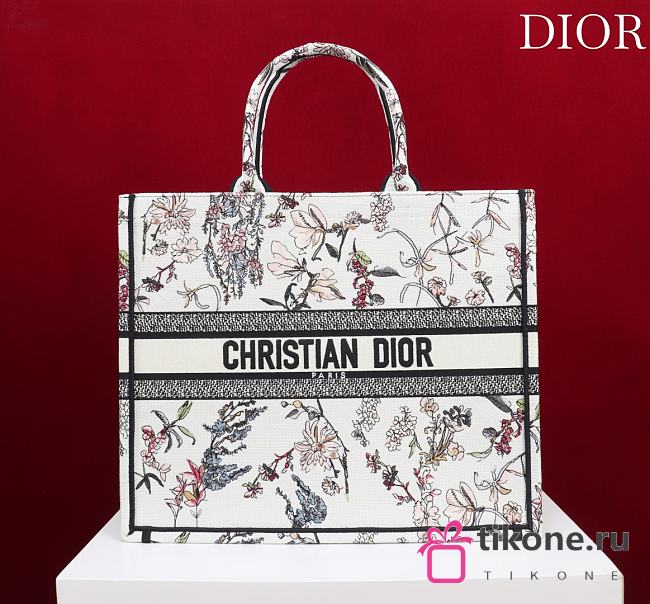 Large Dior Book Tote Beige Millefiori Embroidery - 42x35x18.5cm - 1