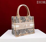 Dioriviera Small Dior Book Tote Beige and White Toile de Jouy Palms Embroidery - 26.5x22x14cm - 5
