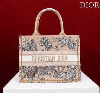 Dioriviera Medium Dior Book Tote Beige and White Toile de Jouy Palms Embroidery - 36x27.5x16.5cm