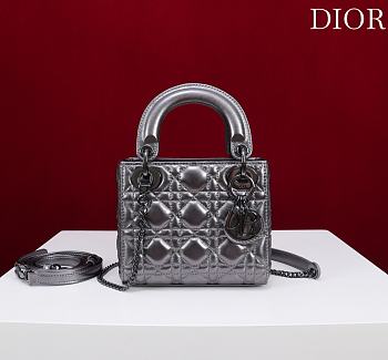 Mini Lady Dior Bag Metallic Silver-Tone Cannage Lamskin - 17x15x7cm