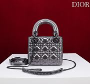 Mini Lady Dior Bag Metallic Silver-Tone Cannage Lamskin - 17x15x7cm - 5