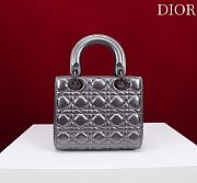 Small Lady Dior Bag Metallic Silver-Tone Cannage Lamskin - 20x18x8cm - 4