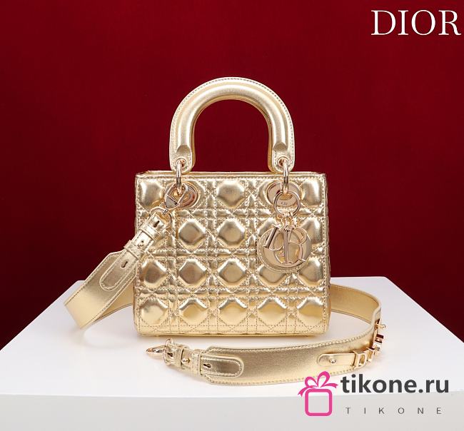 Small Lady Dior Bag Metallic Gold-Tone Cannage Lamskin - 20x18x8cm - 1