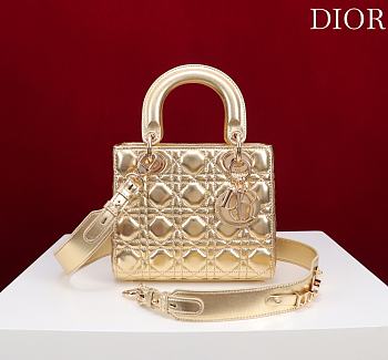 Small Lady Dior Bag Metallic Gold-Tone Cannage Lamskin - 20x18x8cm