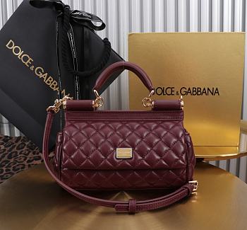 Dolce & Gabbana Small Sicily Handbag Burgundy - 19x13x6cm