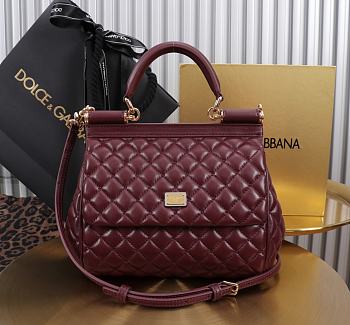 Dolce & Gabbana Medium Sicily Handbag Burgundy - 20x18.5x10cm