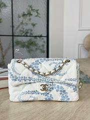 Chanel Flap Bag Printed Denim & Gold-Tone Metal White & Blue - 15x24x6.5cm - 2