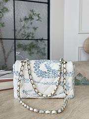 Chanel Flap Bag Printed Denim & Gold-Tone Metal White & Blue - 15x24x6.5cm - 4