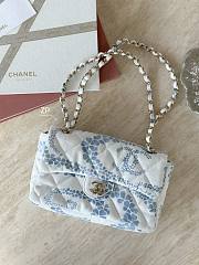 Chanel Flap Bag Printed Denim & Gold-Tone Metal White & Blue - 15x24x6.5cm - 5