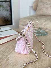 Chanel Large Hobo Bag Printed Denim & Gold-Tone Metal Light Pink & White - 15.5x29x7.5cm - 3