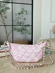 Chanel Large Hobo Bag Printed Denim & Gold-Tone Metal Light Pink & White - 15.5x29x7.5cm - 4
