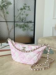 Chanel Large Hobo Bag Printed Denim & Gold-Tone Metal Light Pink & White - 15.5x29x7.5cm - 5