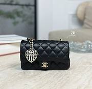 Chanel Lambskin Quilted Leather Mini Rectangluar Flap Bag With Light Gold Crystal & Heart Hardware Black - 19x11x7cm - 1