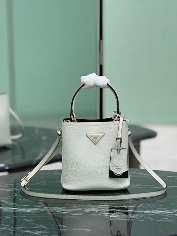 Small Saffiano Leather Prada Panier Bag Color 1BA217 White/Black - 18×17×10.5cm