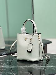 Medium Saffiano Leather Prada Panier Bag 1BA212 White/Black - 22x23x13cm - 2
